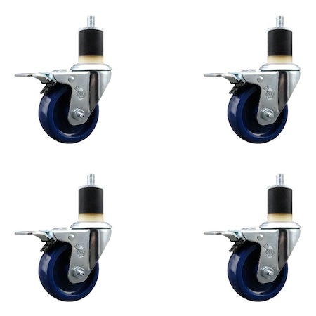 Service Caster 3.5'' Solid Poly Swivel 1-7/8'' Expanding Stem Caster Set Total Lock Brake, 4PK SCC-EXTTL20S3514-SPUS-178-4